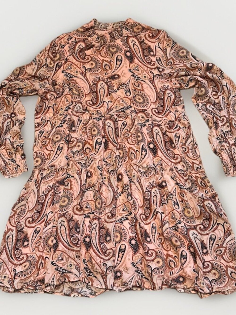 Anthropologie Pink Paisley Long Sleeve Tiered Mini Dress - Size XL - Boho Summer